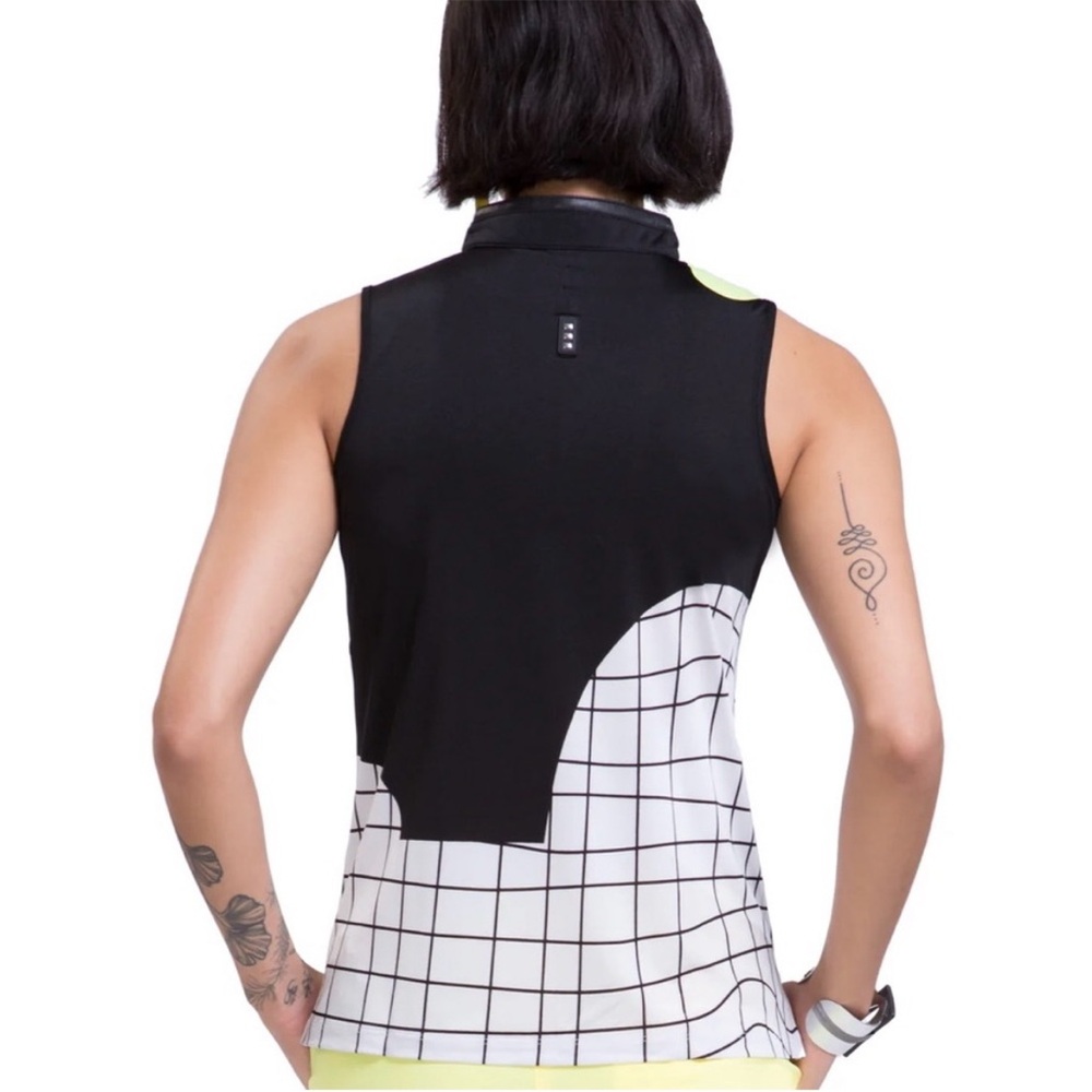 Jamie Sadock NWT Sleeveless Patterned 1/4 Zip Golf Shirt Zest 457 - Picture 2 of 6